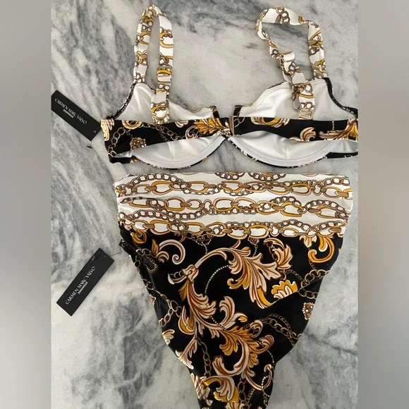 ‼️SOLD‼️Carmen Marc Valvo Swim Sense Filigree Status High Waist Bikini size S - Picture 9 of 12